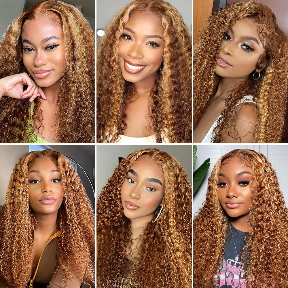 Highlight Ombre 13x6 Curly Hd Transparent Lace Frontal Wig Colored 30 Inch Deep Water Wave Human Hair Brazilian Choice For Women