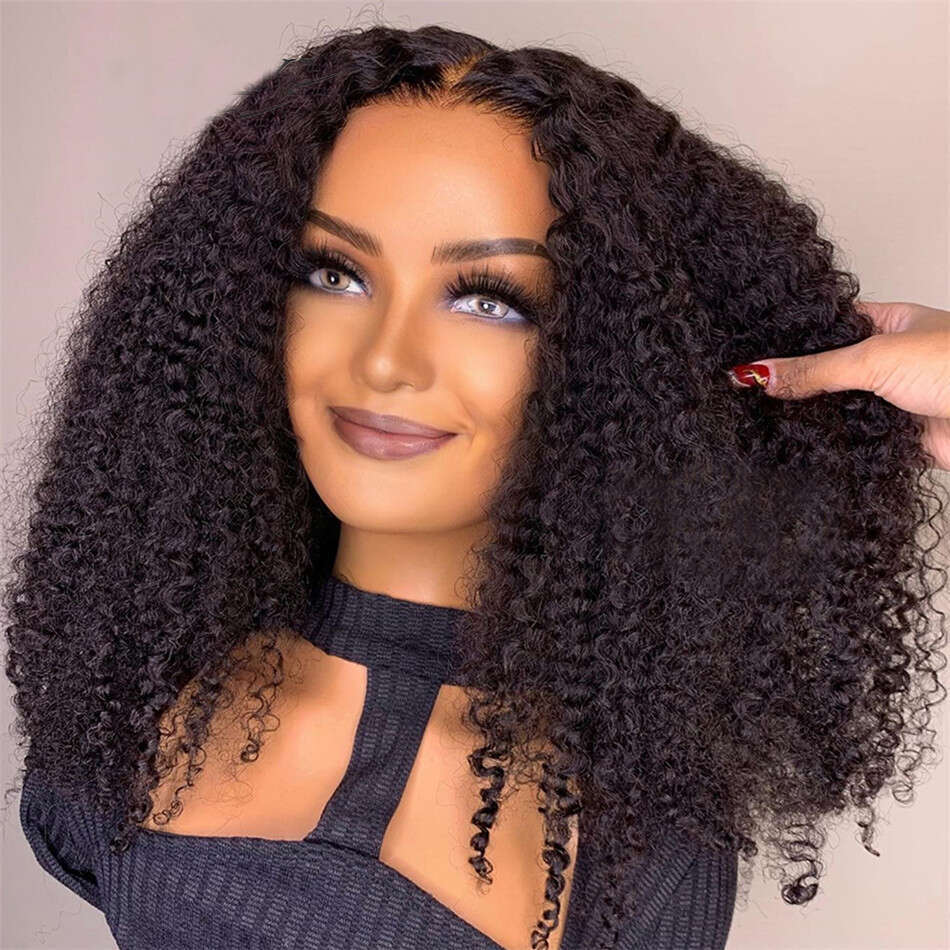 A Glueless Wigs Human Hair Ready To Wear Bleached Knots x Pre Cut HD Transparent Lace Kinky Curly