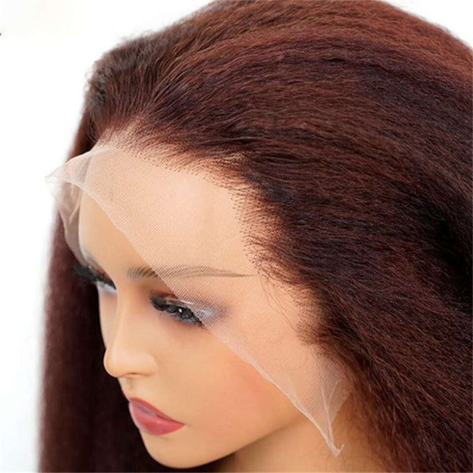 Reddish Brown Wig Kinky Straight Human Hair Wigs Curly Front x Hd Lace Frontal Glueess Brazilian On Sale Clearance