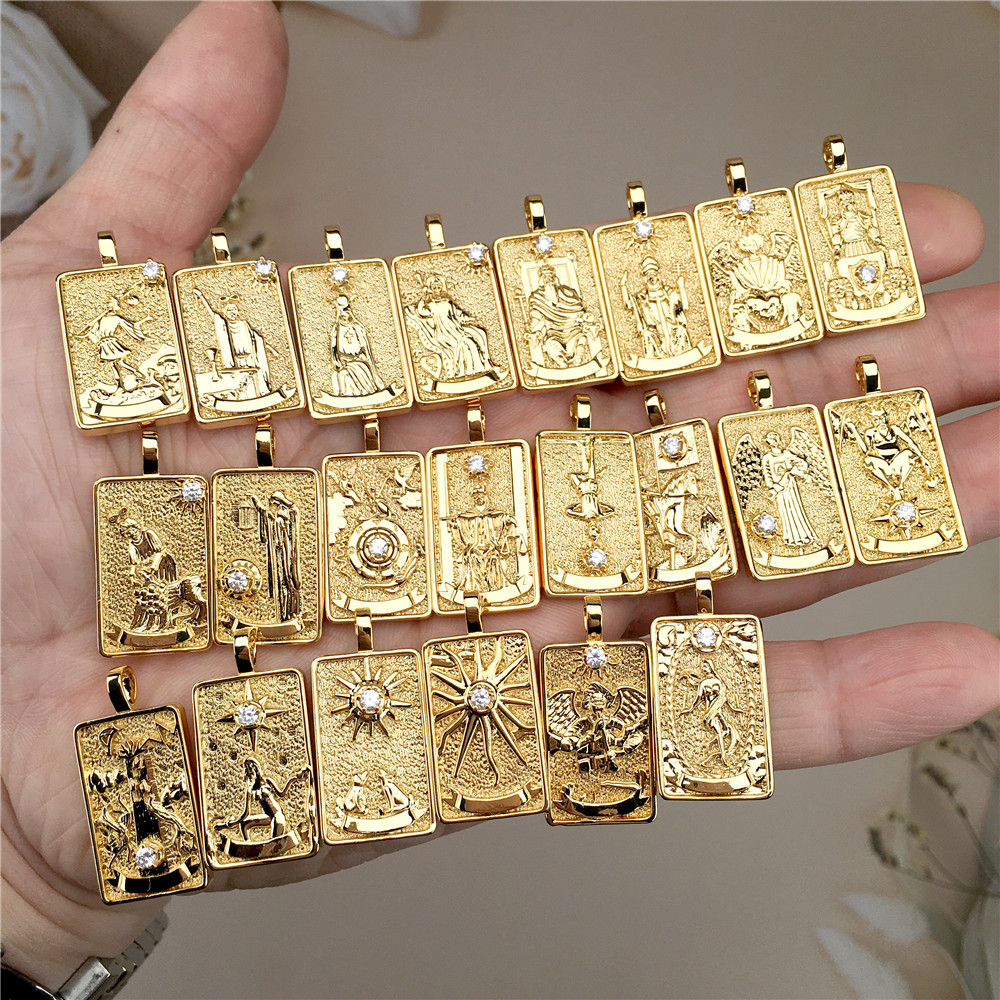 Tarot Pendant Necklace Stars, Moons, Lovers , Etc Retro Design Luxury Women Jewelry Gold-plated Brass Necklace High Quality Christmas Gifts