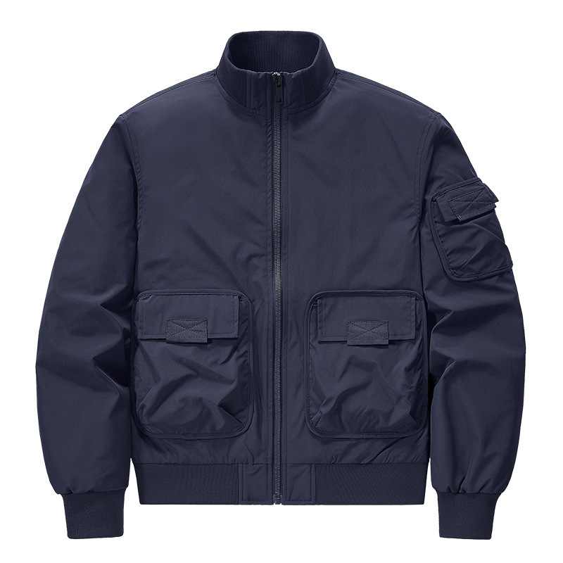 2024 new designer pilot stand up collar workwear, autumn and winter printed men's multi pocket jacket, cotton jacket