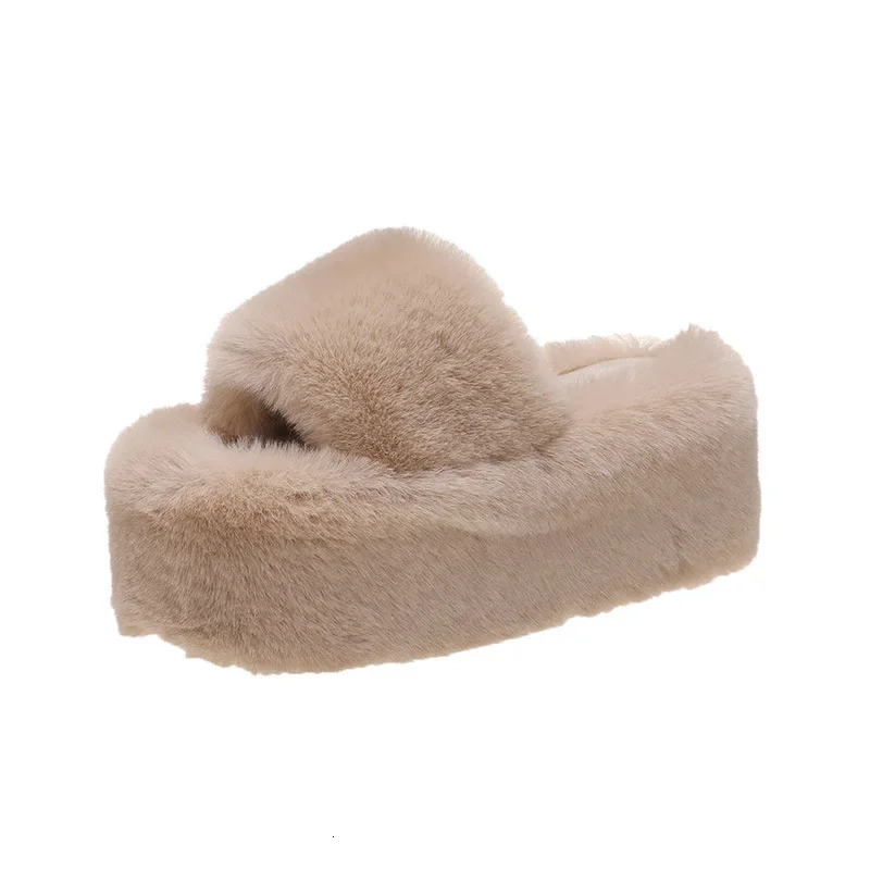 Home Furry Fur Slides Plush Slippers Fluffy Flip Flops Slip on Platform Women Fashion Shoe 2024 Zapato De Mujer 241025