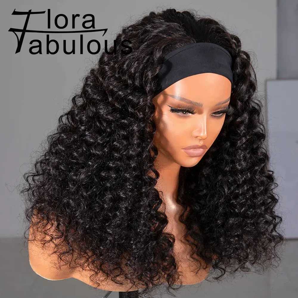 Twisted Curly Headband Wig 180% Density Wear Off Water Wave Headband Wig 20 inches Brazilian Hair Non Glued Wig M241028