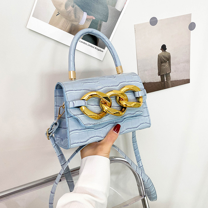 Shoulder Women's Top-handle Handbag, Solid Colour PU Leather Gold Chain Crossbody, Womens Vintage Bags Lightweight For Daily Use New Free Deliver