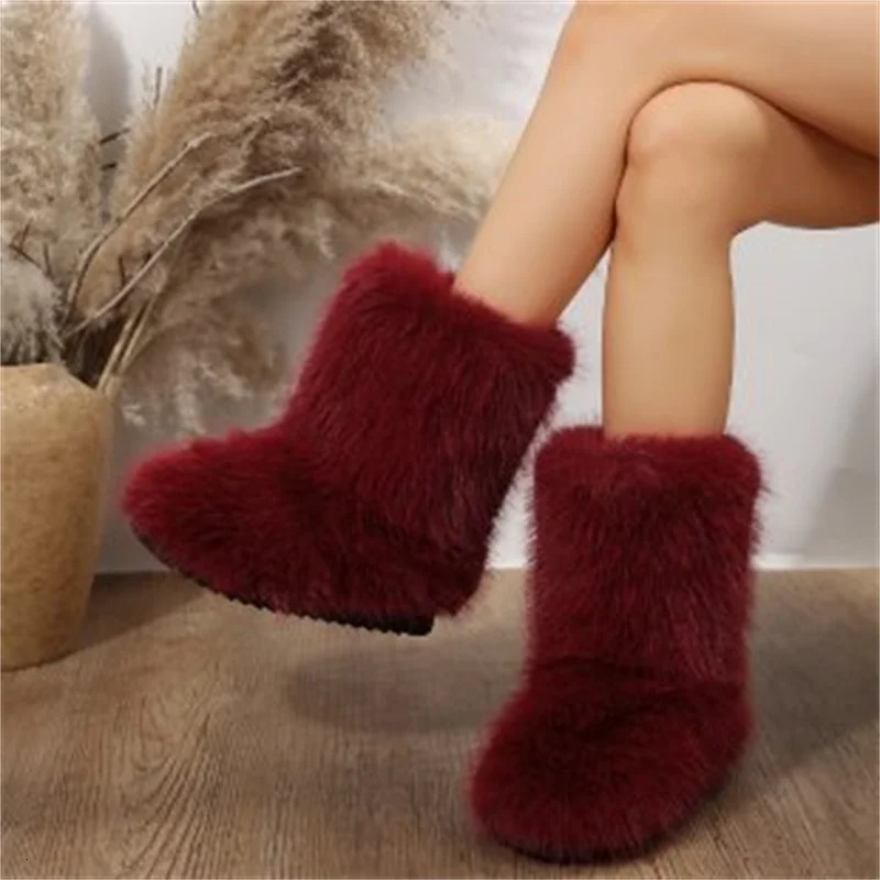 Fashion Fox Fur Woman Snow Boots Rainbow Multicolor Lady Winter Boots Warm Boots Women Boots Shoes Bottes De Neige Femmes 241028