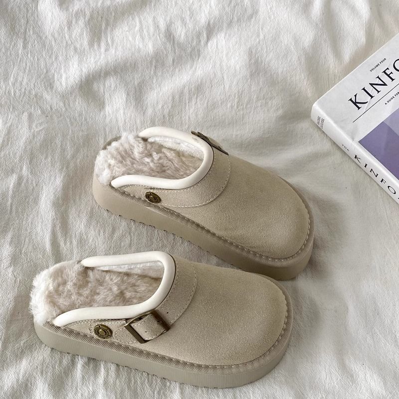 Fashionable thick soled toe slippers for women wearing fur slippers for autumn and winter of 2025, new style with plush insulation and anti slip cotto