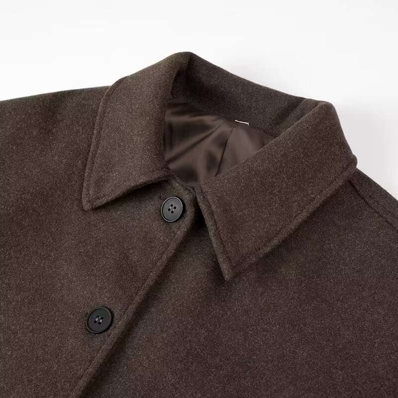 TRAFZA Vintage Loose Solid Tweed Women's Lapel Buttons Slant Pockets New Autumn Winter Fashion Jacket Coat