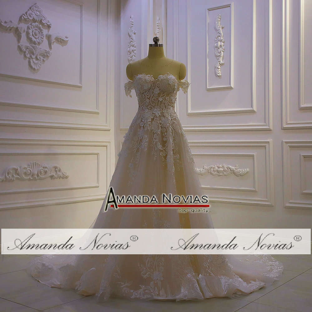 A-e Champagne Off The Shoulder Beach Wedding Dress