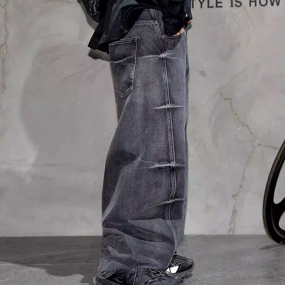 High Quality Hip Hop Baggy For Men American Streetwear Denim Pants Vintage Haruku Casual Cargo Trousers Gray Jeans Male