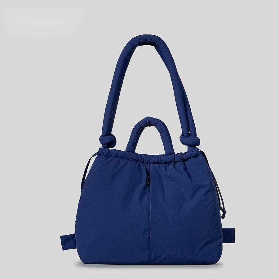 nylon fabric drawstring backpack women large capacity lightweight dual-purpose single shoulder bag, soft cotton clip handbag 241015
