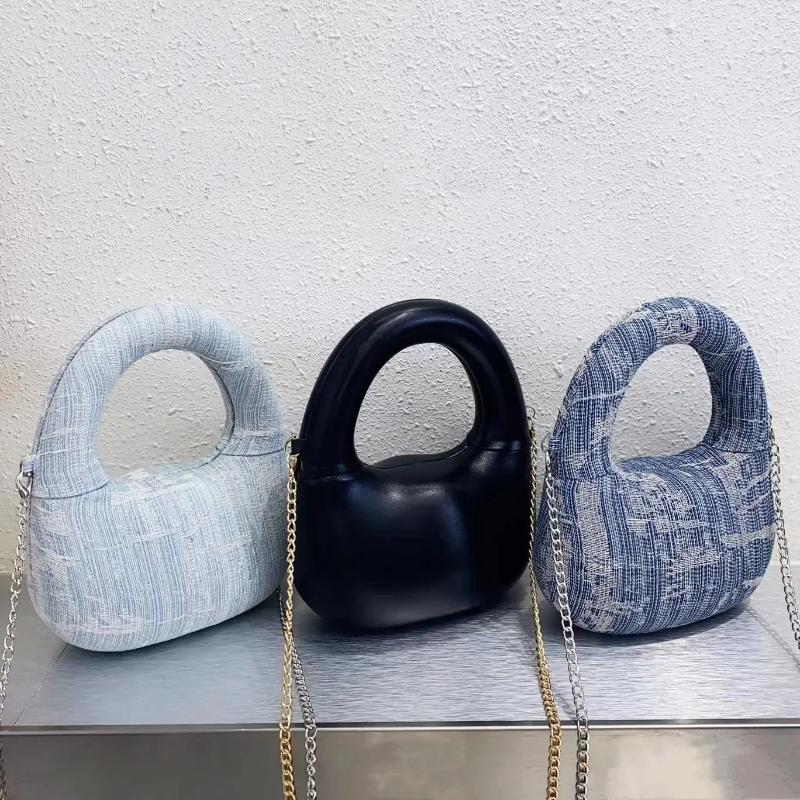 Drawstring 2025 Fashion High Quality Metal Chain Magnetic Buckle Handbag Mini Pea Box Bag Denim Canvas Clip Dumpgs Crescent zhanyishengli