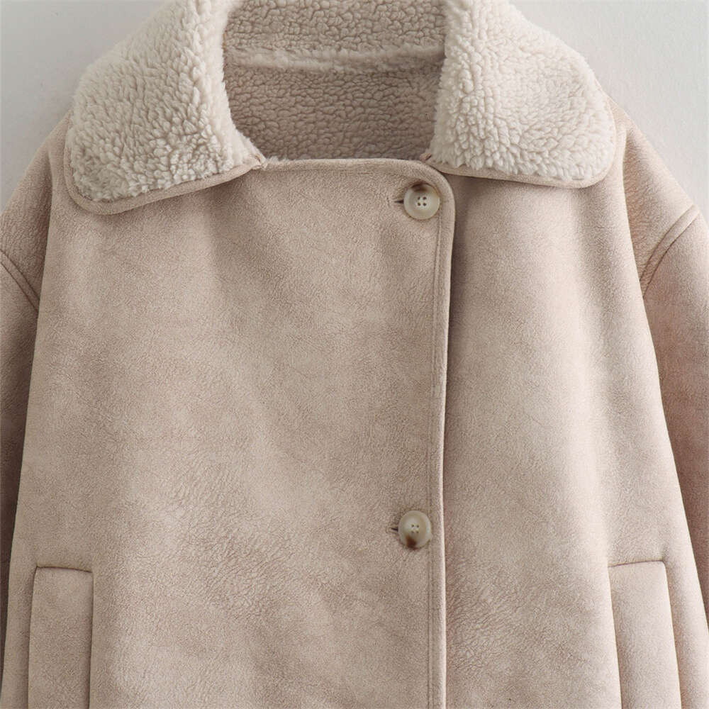 BMURHMZA 2024 Autumn New Product Women's Polo Long Sleeve Loose Casual Double Sided Splicing Fleece Jacket Short Coat