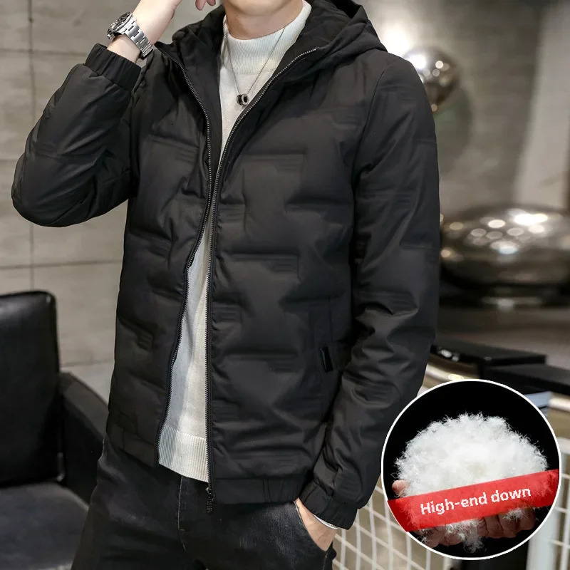 2023 Winter Mens Lightweight Warm Fashionable Casual Slims Smooths Your Silhouette Hooded Down Jacket Trendy White Duck Coat 241024