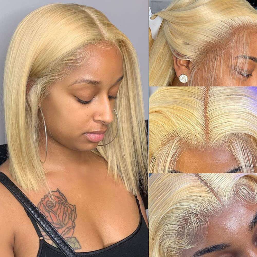 Newmi Blonde Bob Wig Lace Front Human Hair Straight Wigs x Full Frontal for Women Pre Plucked