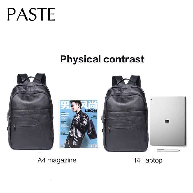 Casual Black Daypac Men's Backpack 100% Genuine Cow Laptop School Bag Cowhide Leather Man Travel Trip Bagpack