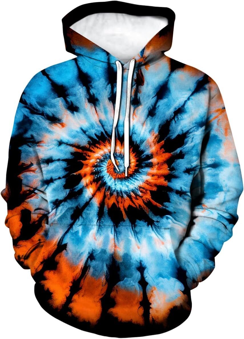 Hoodie for Mens Womens Funny Tie Dye Hoodie Colorful Spiral Theme Sweatshirt Graphic Hoodies sweatshirt Pullover Long Sleeve