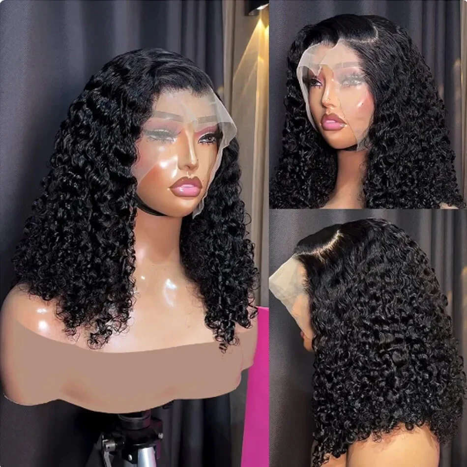 Short Curly Bob Wig Lace Front Human Hair x Deep Wave Frontal Wigs Transparent Brazilian