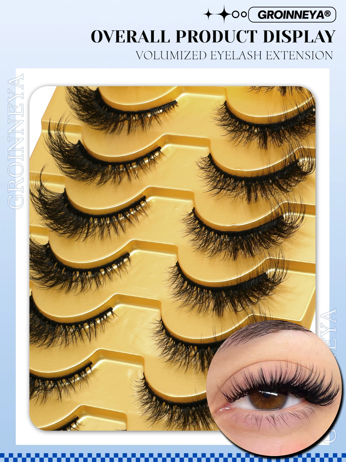 GROINNEYA Cat Eye Lashes Faux Mink Eyelashes Winged End Eye Elongated Eyelashes Fake Lashes Natural long Eyelashes Extension 241028