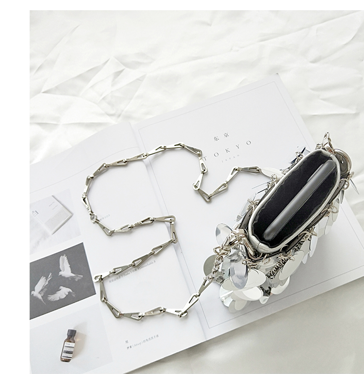 Evening Bags Women's Handbags Retro Punk Metal Sequin Weave Handmade Shoulder Fashion Silver Color Chain Crossbody Underarm Handbag
