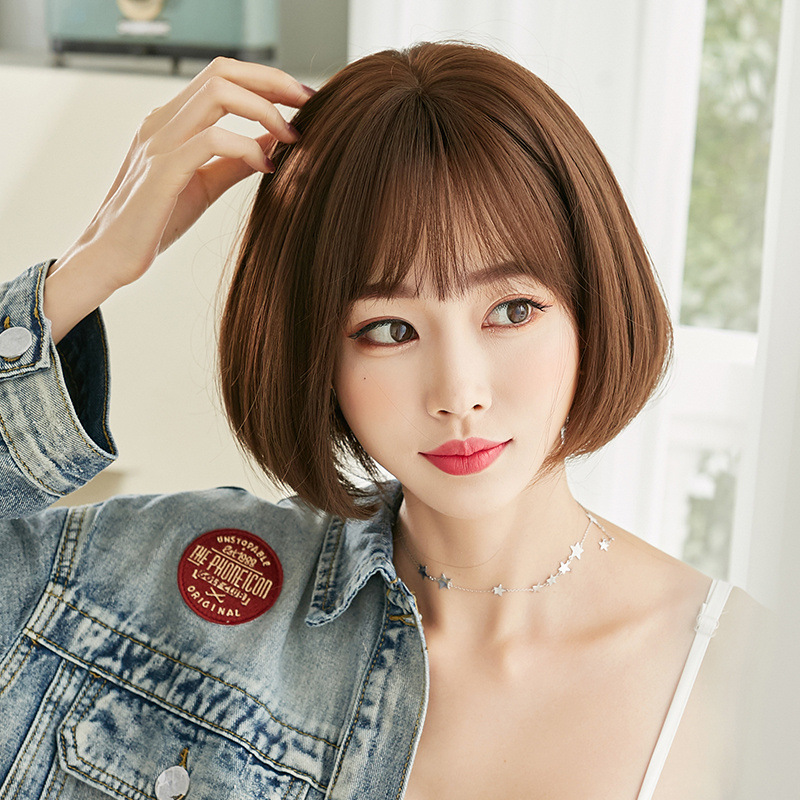 Wig for women short hair Korean style air bangs bobo head fluffy face-shaping wig