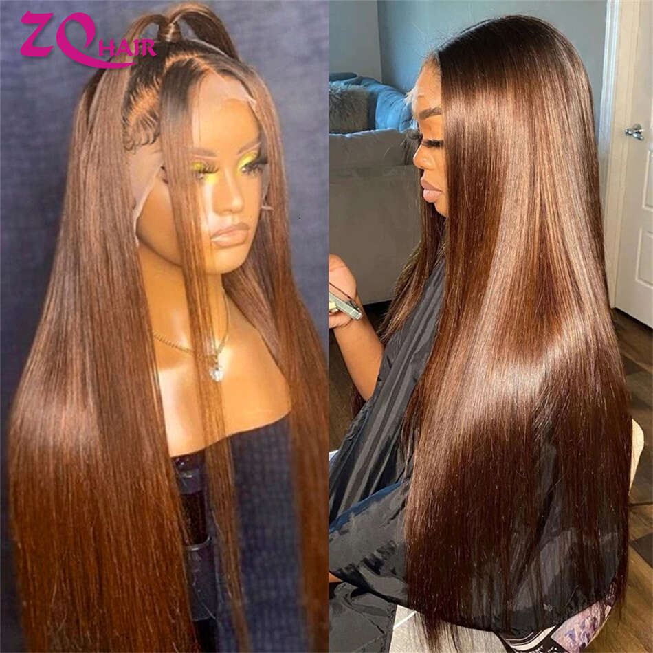Brown Straight X HD Lace Frontal Wig Human Hair Wigs Brazilian Chocolate Front For Women