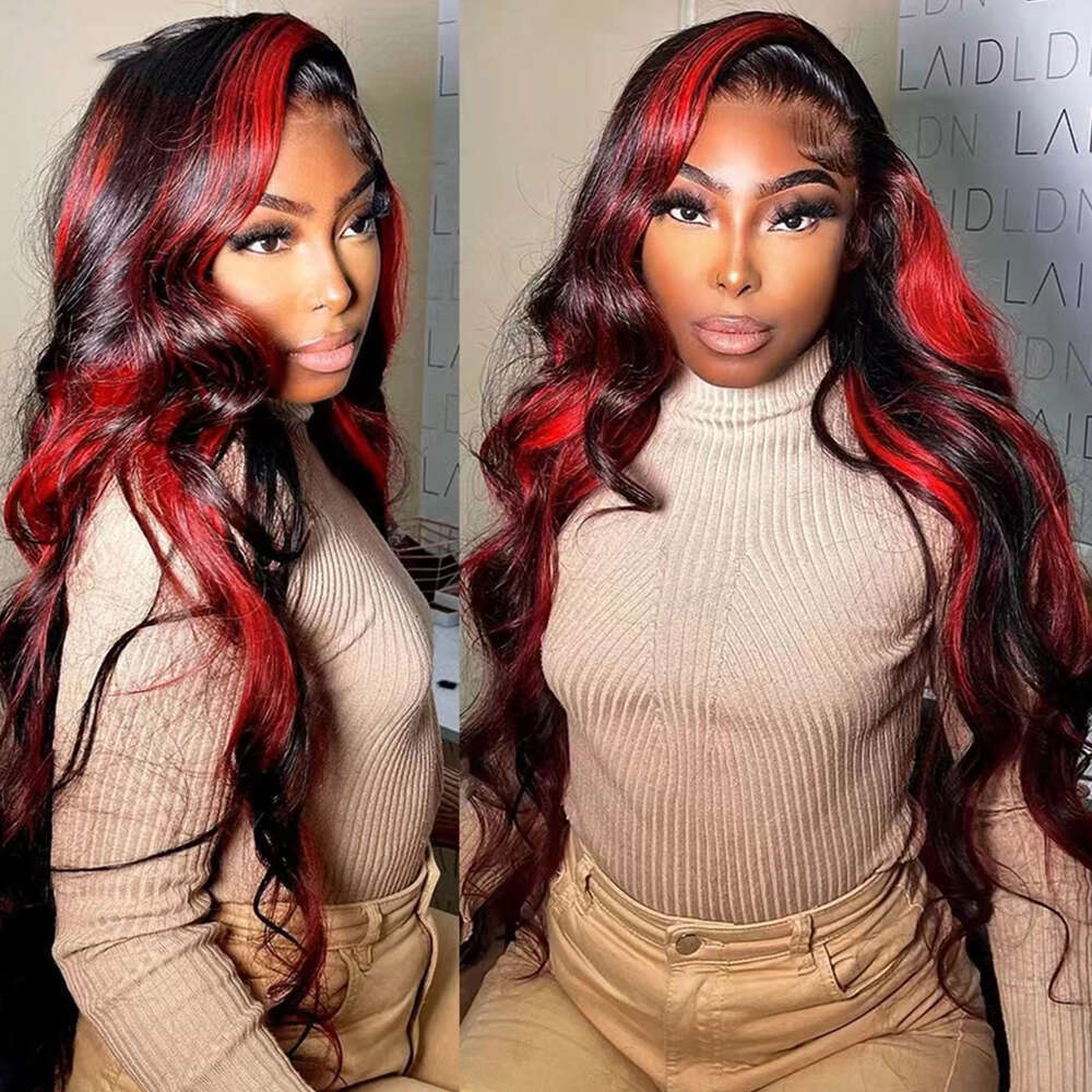 Highlight Green Body Wave Lace Front Human Hair Wigs HD Tranaparent x Frontal Wig Remy Red