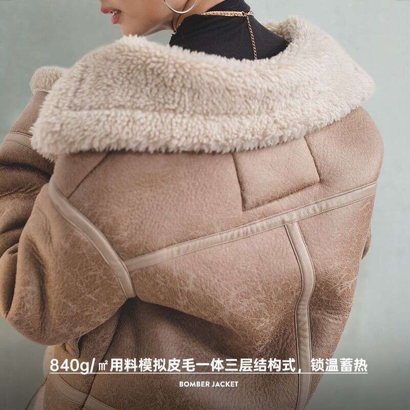 MADEN Women Imitation Lamb Fur Leather 2024 Autumn Winter Long Sleeve Turn-Down Collar Warm Thick Coat Bomber Jacket