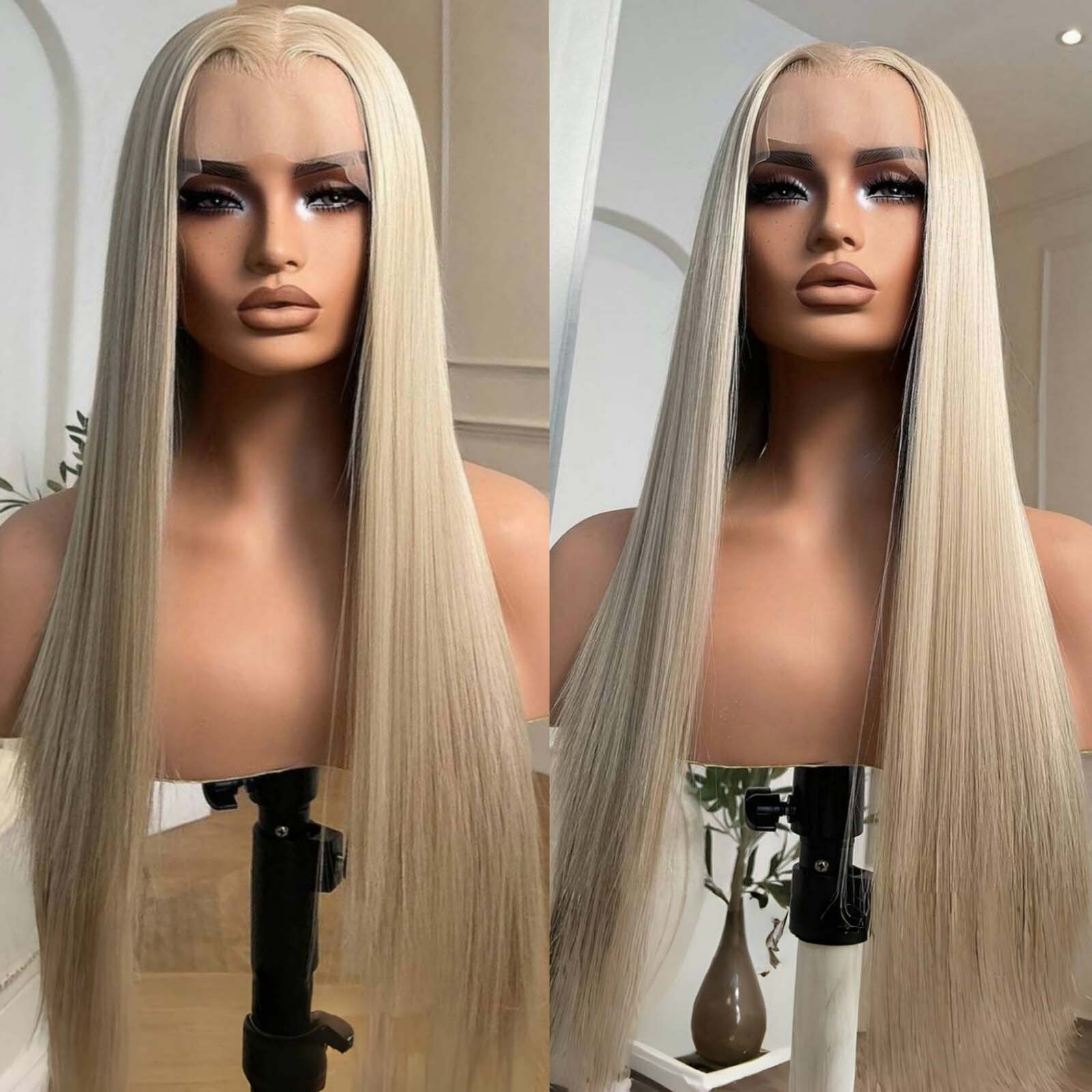 Ash Blonde Long Silky Straight Synthetic Lace Front Wig Pink Dark Purple Colored Hair 13X4 Frontal Wigs for Women Party