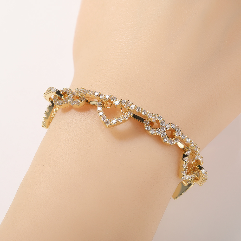 High Quality Lover Heart Shape 8 Cuban Chain Necklace Bracelet 18K Real Gold Plated Jewelry Set