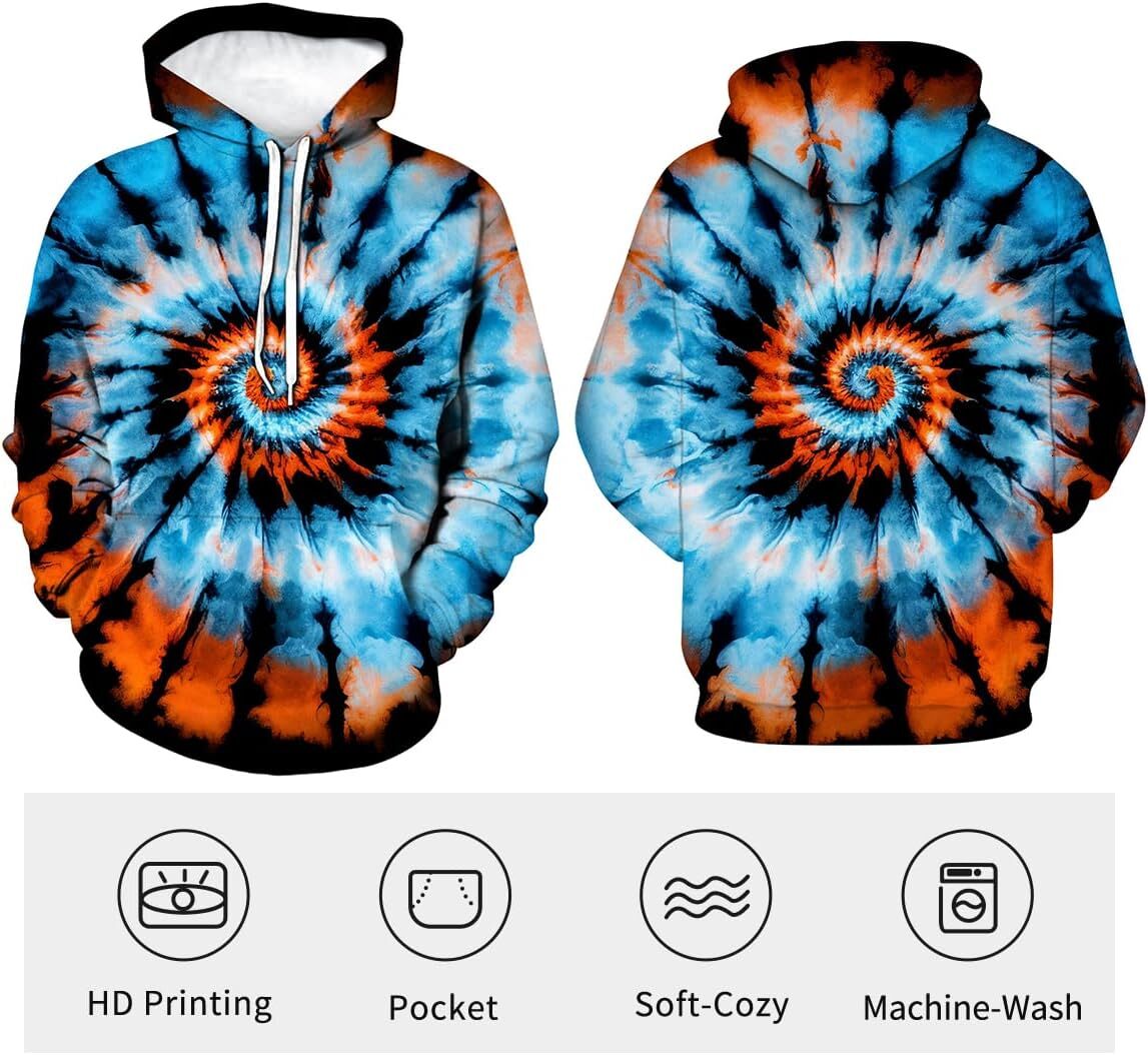 Hoodie for Mens Womens Funny Tie Dye Hoodie Colorful Spiral Theme Sweatshirt Graphic Hoodies sweatshirt Pullover Long Sleeve