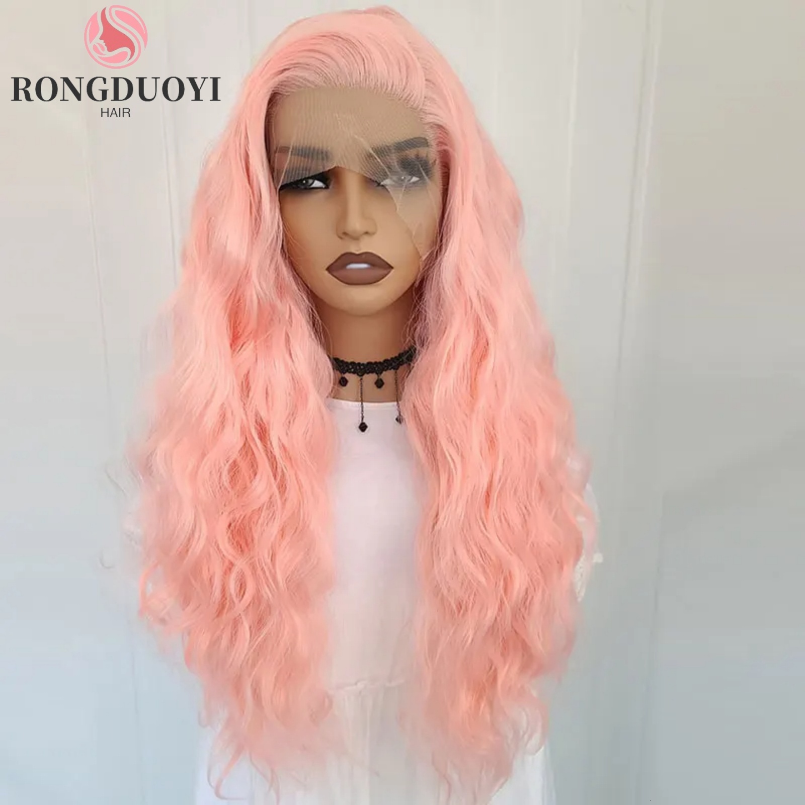 13X4 Peach Pink Natural Wavy Synthetic Front Wig Long Curly Light Orange Colored Hair Lace Frontal Wigs for Women Party