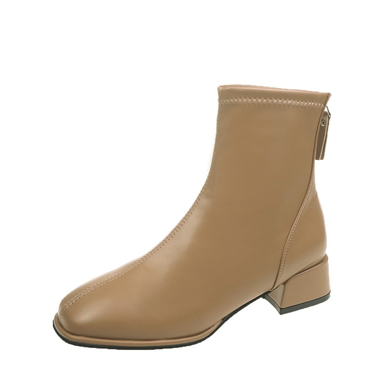 Soc Elastic Fashion New Ankle High Thic Heel Square Toe Short Boots Women Retro 2024 New Ladies Shoes