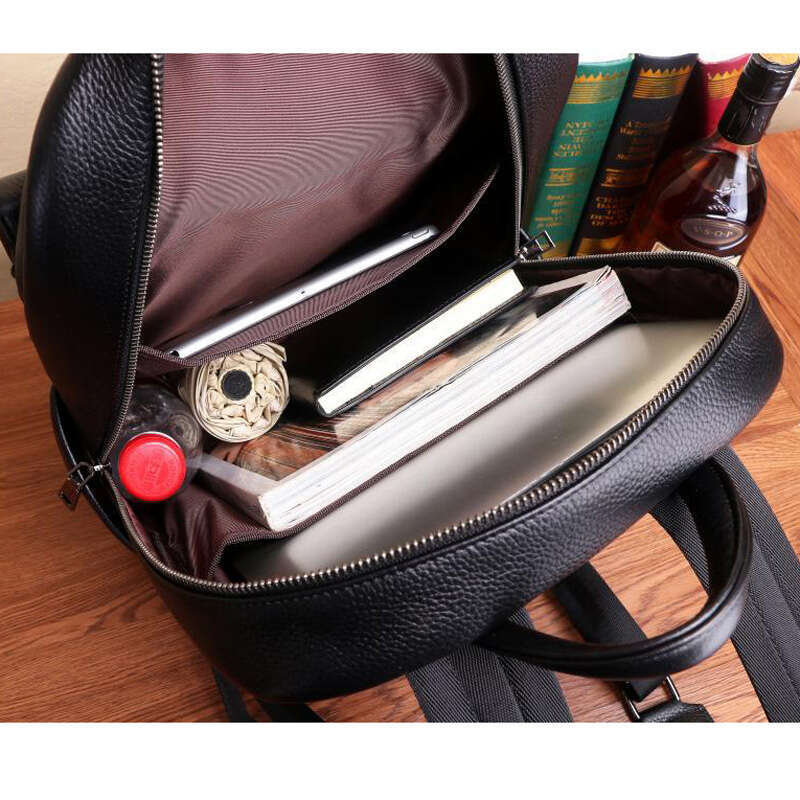 Fashion First Layer Cowhide Men's 2023 Multifunctional Large Capacity Leather Leisure Travel Backpack Black