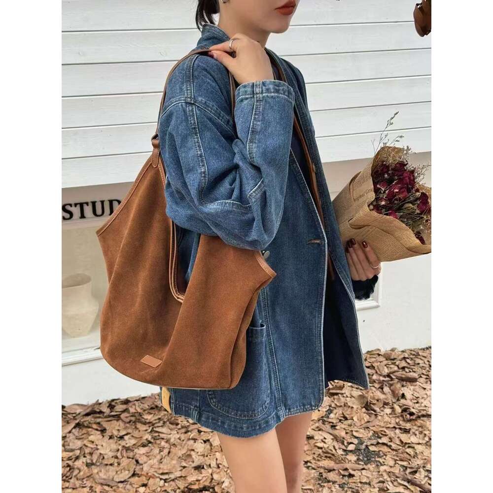 2025 Romantic Winter Large Soft Travel Tote Matte Suede Cow Leather Women Handbag Green Leisure High-End Armpit Shoulder Bag