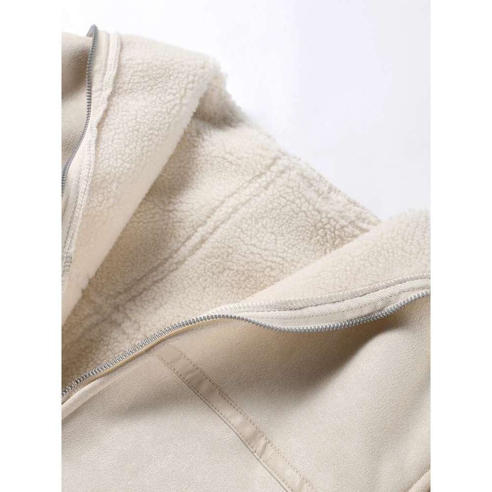 2024 Winter Plush Leather Fur Coat Women Veet Lapel Long Sleeve Zipper Pocket Coatts Elegant Warm Thicken Loose Jacket Overcoa