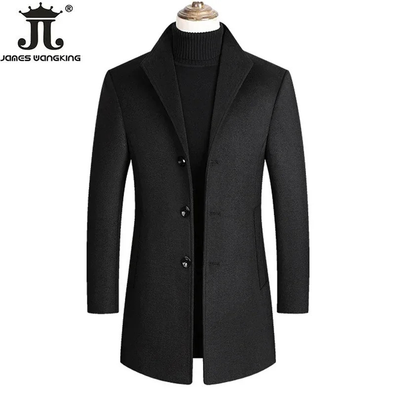 Autumn and Winter High-end Boutique Warm Woolen Business Casual Woolen Long Coat Male Woo Jacket Grey Black Camel 241028