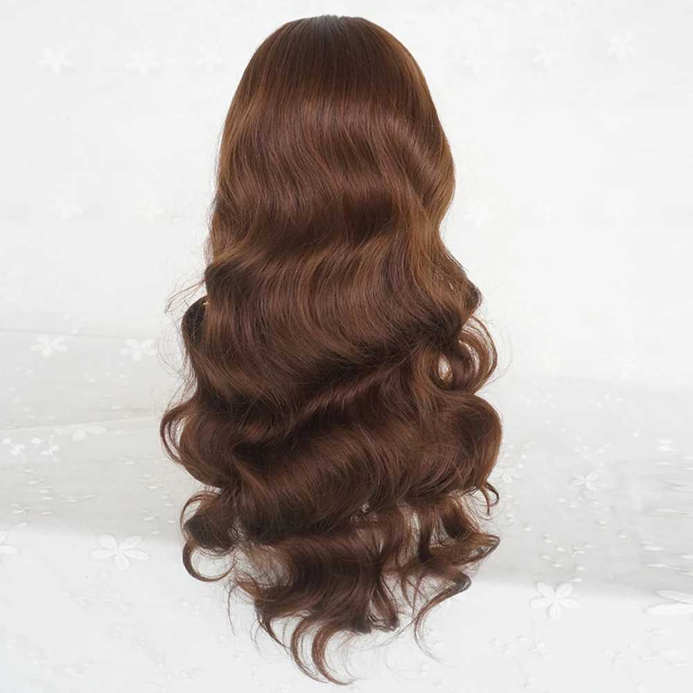 VICWIG long wavy brown wig with bangs synthetic female Lolita cosplay fluffy natural heat-resistant hair wig suitable for daily parties M241028