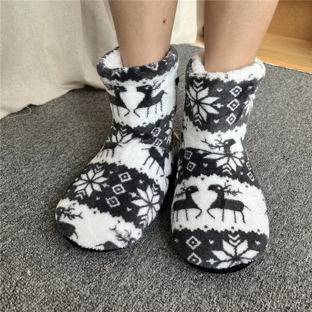 Winter Warm Slipper Womens House Fluffy Christmas Elk Fur Contton Plush S Anti Indoor Flat Fuzzy Female Shoes Home Boots 241025