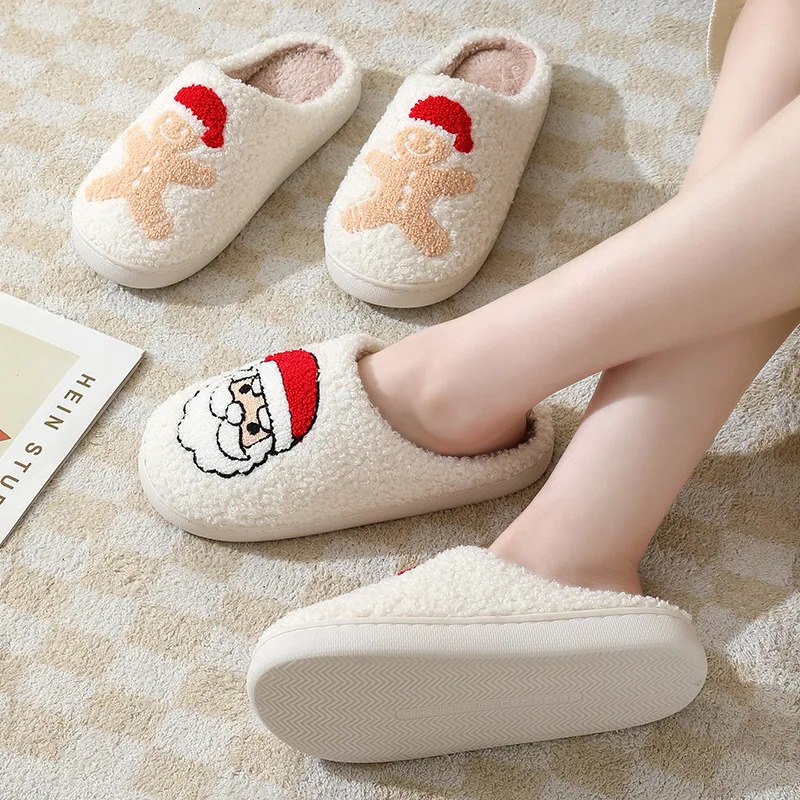 Christmas Present Cute Slippers for Women Mens Winter Home Autumn Warmth Thick Plush Non-Slip Leisure Soft Bedroom Floor Shoes 241025