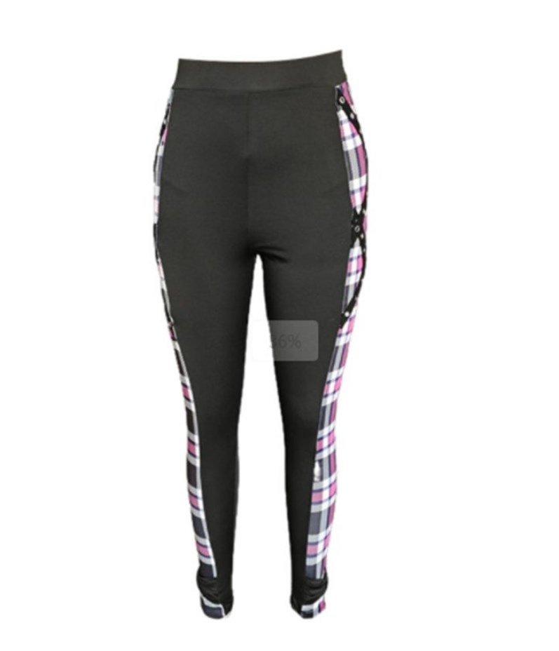 Women's Two Piece Pants Chic Purple Patchwork Plaid T-Shirt Slim Set Casual Fashion Autumn Sport Suit
