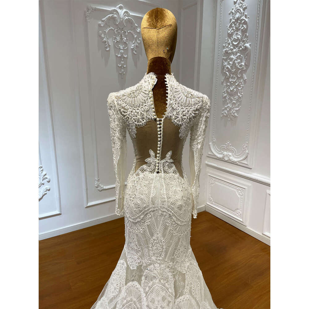Elegant High neck With Transparent Back Special Lace Mermaid Wedding Dress