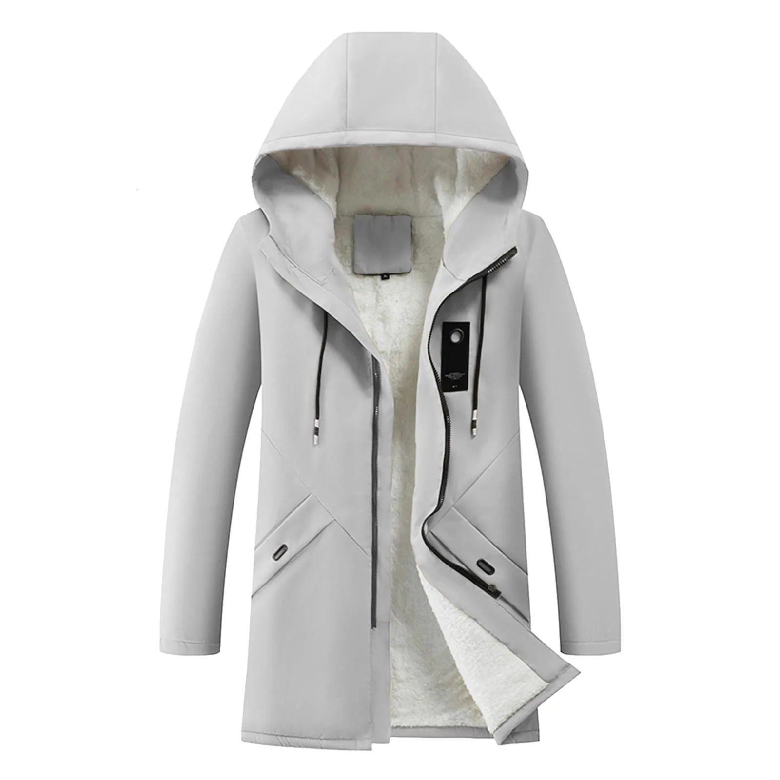 Mens Cotton Windproof Solid Color Coats Parkas Jackets For Men Long Hooded Coat Winter Warm Thick Fleece Jacket 241024