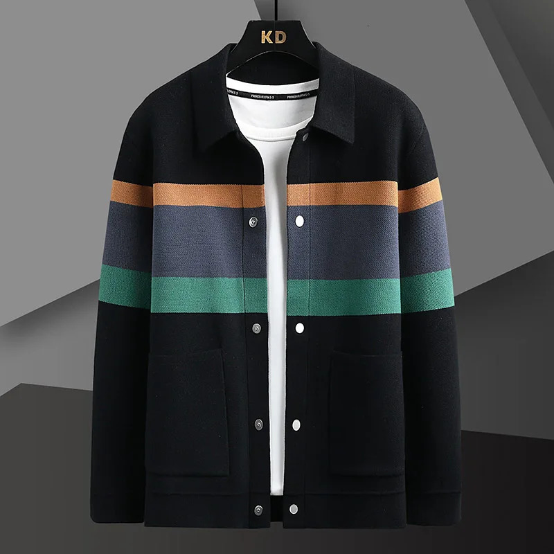 2024 Spring and Autumn Business Casual Cardigan Sweater Mens Fashion Versatile Long sleeved Knitted Coat 241024