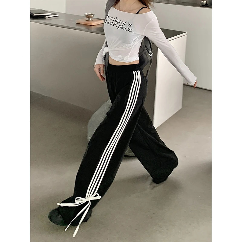 Womens Striped Sweatpants Baggy Casual Y2k Streetwear Elastic Waist Wide Leg Pants Sporting Trousers Clothes 90s Gothic Hiphop 241024