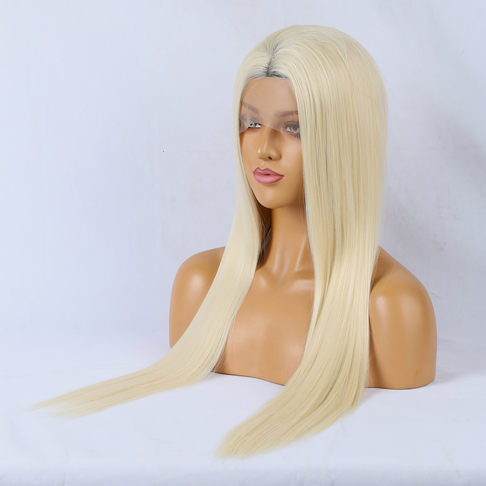 RONGDUOYI 613 Blonde Silky Straight Synthetic Lace Front Wig Glueless Natural Haire Hair Frontal Wigs for Women Daily Party
