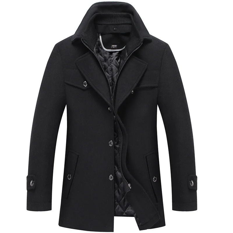 mens wool coat double neck thick lapel coat for men 241024
