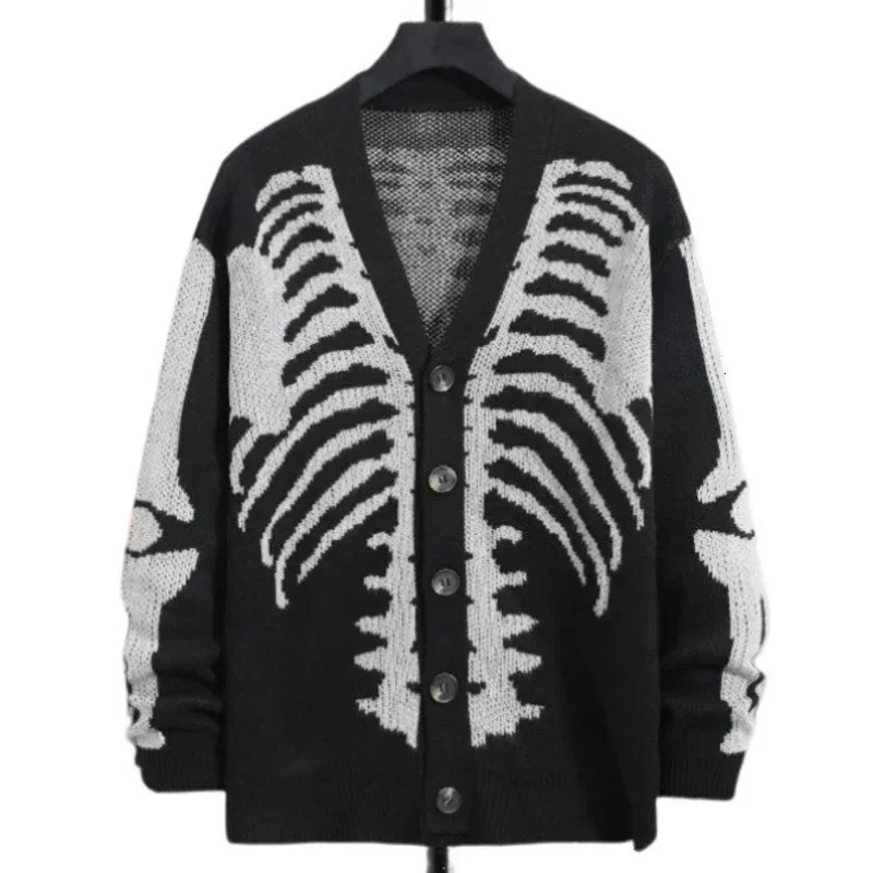 Unisex Knitted Jacquard Pattern Sweaters Spring Autumn Casual Loose Cardigan for Men Women Plus Size Halloween Y2K Cardigans 241024