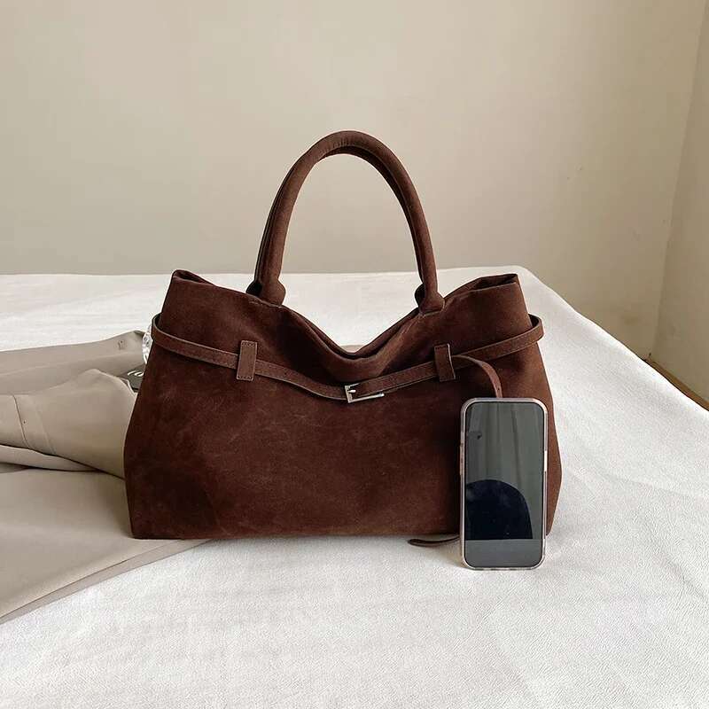 Decorative Buckle Design Solid Faux Suede Handbag Large Capacity Hasp Casual Tote 2025 Hot Sale Bags for Women Bolsas Femininas