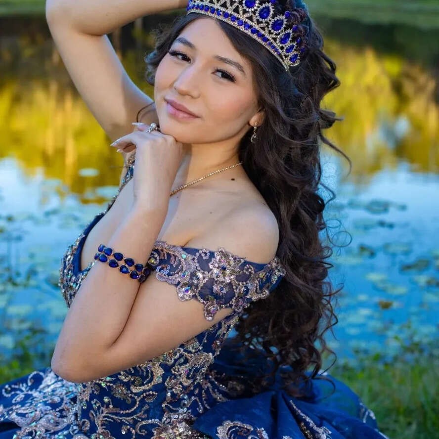 2024 Princess Navy Blue Off Shoulder Quinceanera Dresses Appliques Lace Beads Party Sweet 16 Ball Gown Vestidos De 15 Anos 0629