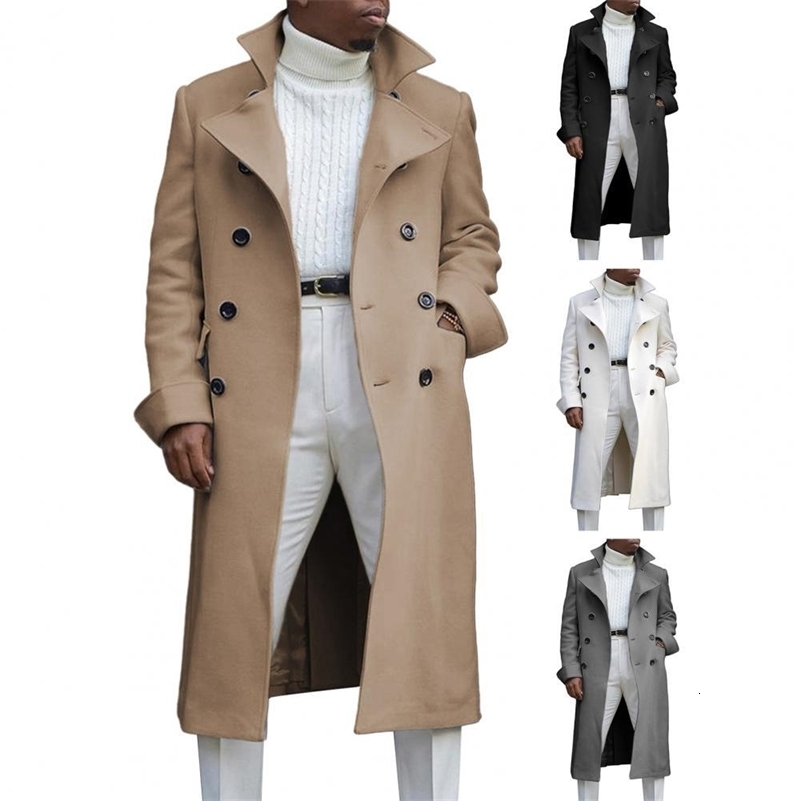 Korean Trend Mens Loose Casual Single-breasted Overcoat Autumn Winter Fashion Long Sleeve Woolen Long Coat 241007